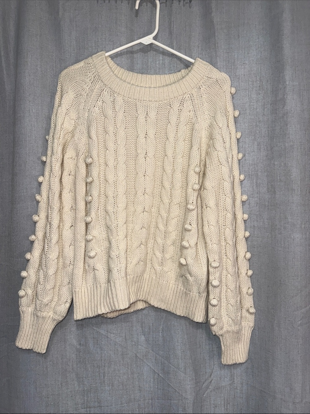 Pink Diamond Textured Chunky Knit Crewneck Sweater - Ivory/Cream